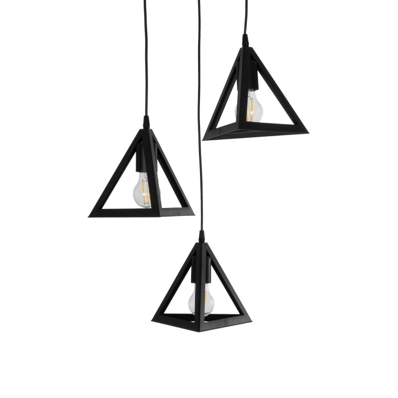 GloboStar® TRIANGLE 203-0160 Μοντέρνο Κρεμαστό Φωτιστικό Καμπάνα Τρίφωτο 3 x E27 IP20 Μαύρο Πλαστικό - Μ50 x Π50 x Υ80cm