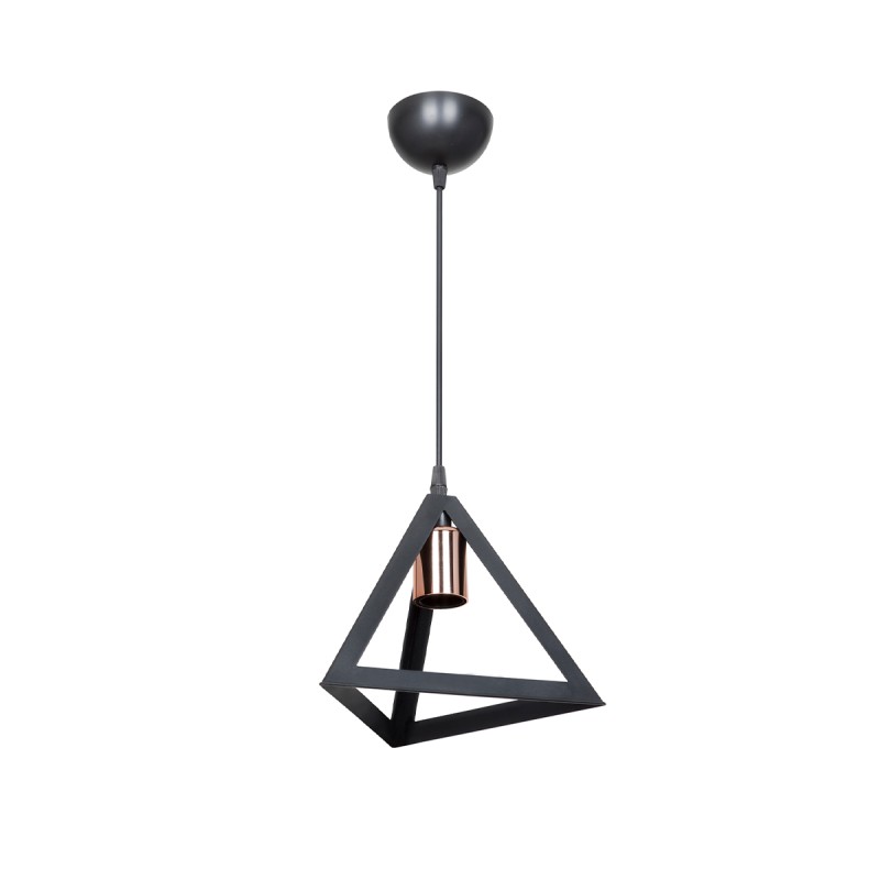 GloboStar® TRIANGLE 203-0161 Μοντέρνο Κρεμαστό Φωτιστικό Καμπάνα Μονόφωτο 1 x E27 IP20 Μάυρο με Χρυσό Πλαστικό - Μ24 x Π24 x Υ86cm