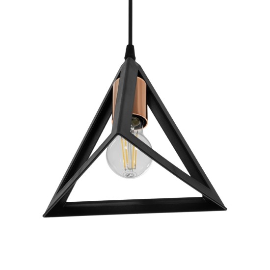 GLOBOSTAR® TRIANGLE 203-0161 Μοντέρνο Κρεμαστό Φωτιστικό Οροφής με Ντουί 1 x E27 AC 220-240V IP20 - Μάυρο & Χάλκινο - Μ24 x Π24 x Υ22cm GloboStar® TRIANGLE 203-0161 Μοντέρνο Κρεμαστό Φωτιστικό Καμπάνα Μονόφωτο 1 x E27 IP20 Μάυρο με Χρυσό Πλαστικό - Μ24 x Π24 x Υ86cm