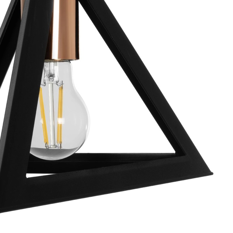 GloboStar® TRIANGLE 203-0161 Μοντέρνο Κρεμαστό Φωτιστικό Καμπάνα Μονόφωτο 1 x E27 IP20 Μάυρο με Χρυσό Πλαστικό - Μ24 x Π24 x Υ86cm
