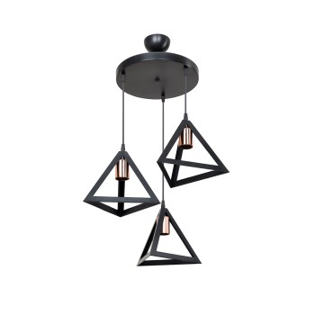 GLOBOSTAR® TRIANGLE 203-0162 Μοντέρνο Κρεμαστό Φωτιστικό Οροφής με Ντουί 3 x E27 AC 220-240V IP20 - Μάυρο & Χάλκινο - Μ67 x Π67 x Υ50cm