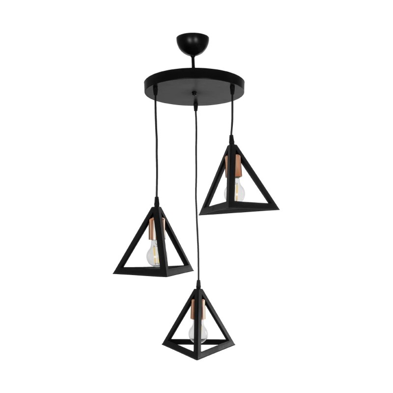 GloboStar® TRIANGLE 203-0162 Μοντέρνο Κρεμαστό Φωτιστικό Καμπάνα Τρίφωτο 3 x E27 IP20 Μαύρο με Χρυσό Πλαστικό - Μ50 x Π50 x Υ80cm