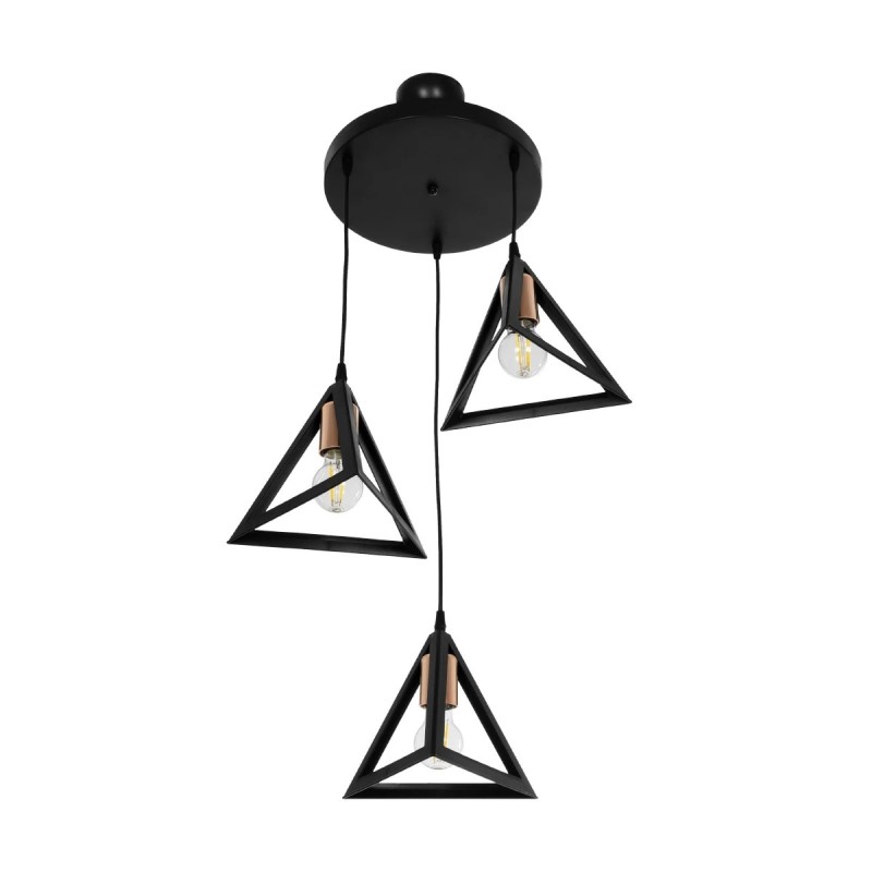 GloboStar® TRIANGLE 203-0162 Μοντέρνο Κρεμαστό Φωτιστικό Καμπάνα Τρίφωτο 3 x E27 IP20 Μαύρο με Χρυσό Πλαστικό - Μ50 x Π50 x Υ80cm