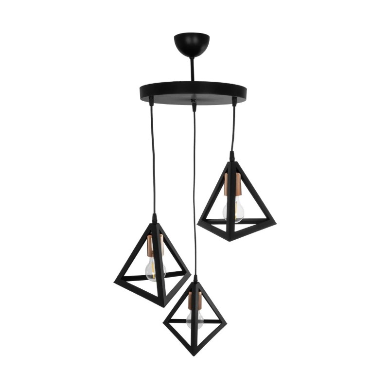 GloboStar® TRIANGLE 203-0162 Μοντέρνο Κρεμαστό Φωτιστικό Καμπάνα Τρίφωτο 3 x E27 IP20 Μαύρο με Χρυσό Πλαστικό - Μ50 x Π50 x Υ80cm