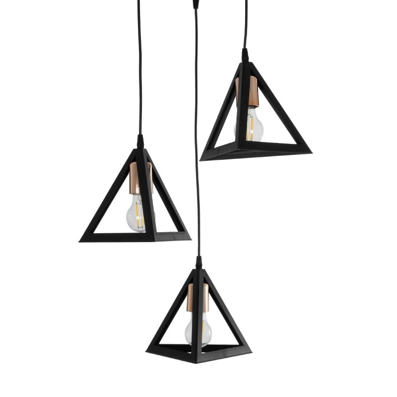 GloboStar® TRIANGLE 203-0162 Μοντέρνο Κρεμαστό Φωτιστικό Καμπάνα Τρίφωτο 3 x E27 IP20 Μαύρο με Χρυσό Πλαστικό - Μ50 x Π50 x Υ80cm