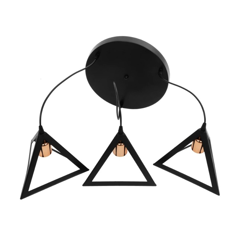 GloboStar® TRIANGLE 203-0162 Μοντέρνο Κρεμαστό Φωτιστικό Καμπάνα Τρίφωτο 3 x E27 IP20 Μαύρο με Χρυσό Πλαστικό - Μ50 x Π50 x Υ80cm