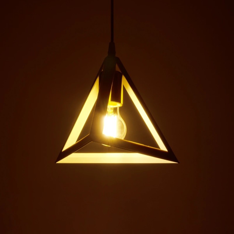 GloboStar® TRIANGLE 203-0165 Μοντέρνο Κρεμαστό Φωτιστικό Καμπάνα Μονόφωτο 1 x E27 IP20 Λευκό με Χρυσό Πλαστικό - Μ24 x Π24 x Υ56cm
