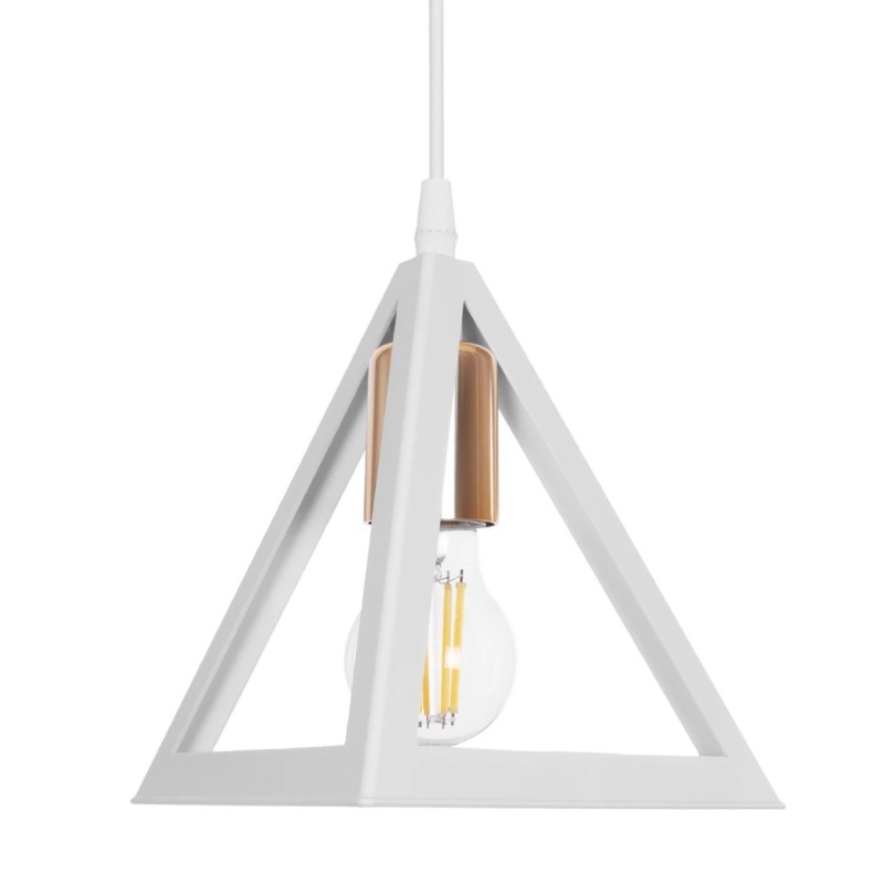 GloboStar® TRIANGLE 203-0165 Μοντέρνο Κρεμαστό Φωτιστικό Καμπάνα Μονόφωτο 1 x E27 IP20 Λευκό με Χρυσό Πλαστικό - Μ24 x Π24 x Υ56cm