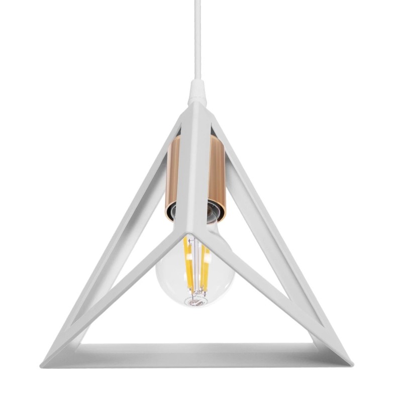 GloboStar® TRIANGLE 203-0165 Μοντέρνο Κρεμαστό Φωτιστικό Καμπάνα Μονόφωτο 1 x E27 IP20 Λευκό με Χρυσό Πλαστικό - Μ24 x Π24 x Υ56cm
