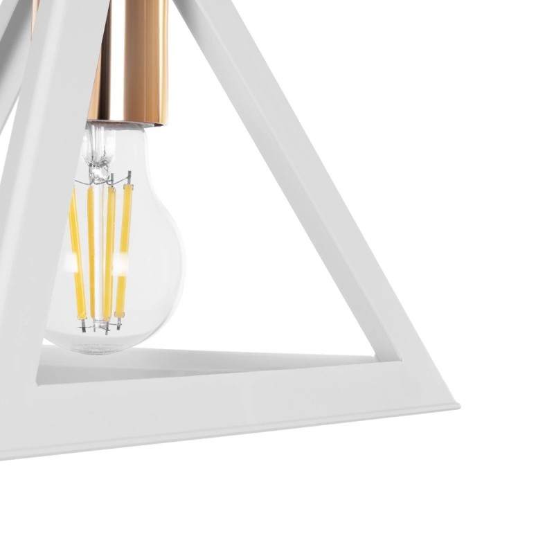 GloboStar® TRIANGLE 203-0165 Μοντέρνο Κρεμαστό Φωτιστικό Καμπάνα Μονόφωτο 1 x E27 IP20 Λευκό με Χρυσό Πλαστικό - Μ24 x Π24 x Υ56cm