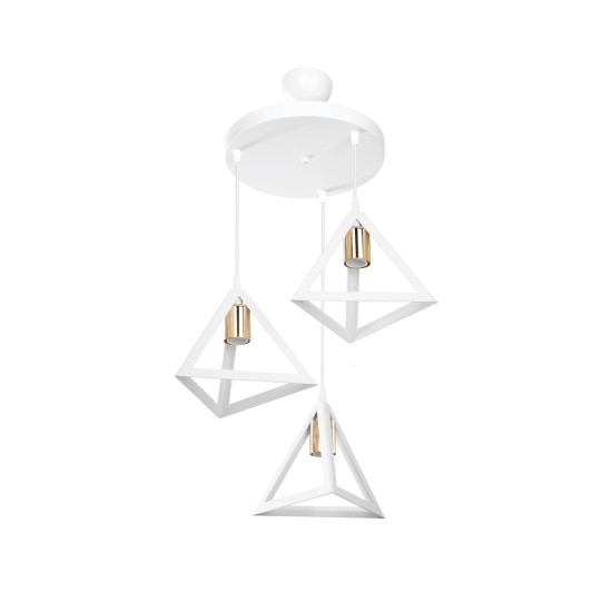 GloboStar® TRIANGLE 203-0166 Μοντέρνο Κρεμαστό Φωτιστικό Καμπάνα Τρίφωτο 3 x E27 IP20 Λευκό με Χρυσό Πλαστικό - Μ50 x Π50 x Υ80cm GloboStar® TRIANGLE 203-0166 Μοντέρνο Κρεμαστό Φωτιστικό Καμπάνα Τρίφωτο 3 x E27 IP20 Λευκό με Χρυσό Πλαστικό - Μ50 x Π50 x Υ80cm
