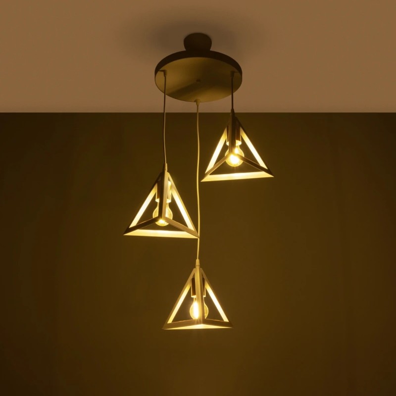 GloboStar® TRIANGLE 203-0166 Μοντέρνο Κρεμαστό Φωτιστικό Καμπάνα Τρίφωτο 3 x E27 IP20 Λευκό με Χρυσό Πλαστικό - Μ50 x Π50 x Υ80cm