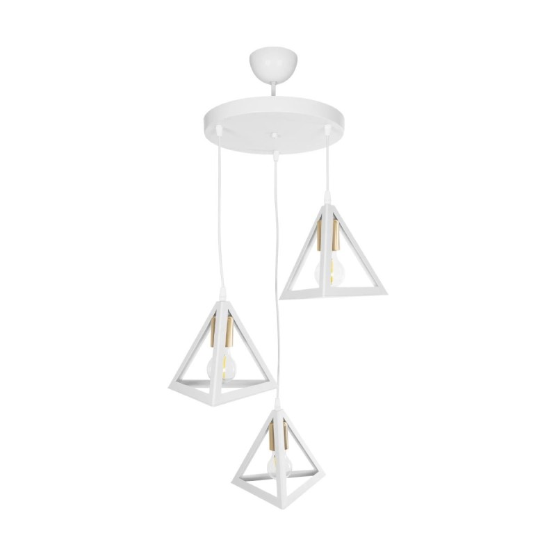 GloboStar® TRIANGLE 203-0166 Μοντέρνο Κρεμαστό Φωτιστικό Καμπάνα Τρίφωτο 3 x E27 IP20 Λευκό με Χρυσό Πλαστικό - Μ50 x Π50 x Υ80cm