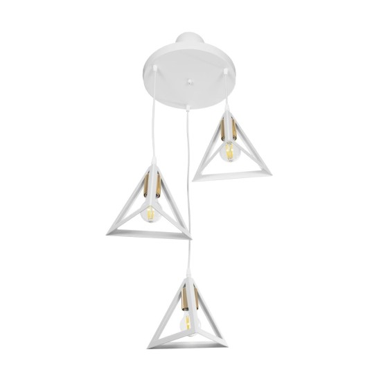 GloboStar® TRIANGLE 203-0166 Μοντέρνο Κρεμαστό Φωτιστικό Καμπάνα Τρίφωτο 3 x E27 IP20 Λευκό με Χρυσό Πλαστικό - Μ50 x Π50 x Υ80cm GloboStar® TRIANGLE 203-0166 Μοντέρνο Κρεμαστό Φωτιστικό Καμπάνα Τρίφωτο 3 x E27 IP20 Λευκό με Χρυσό Πλαστικό - Μ50 x Π50 x Υ80cm