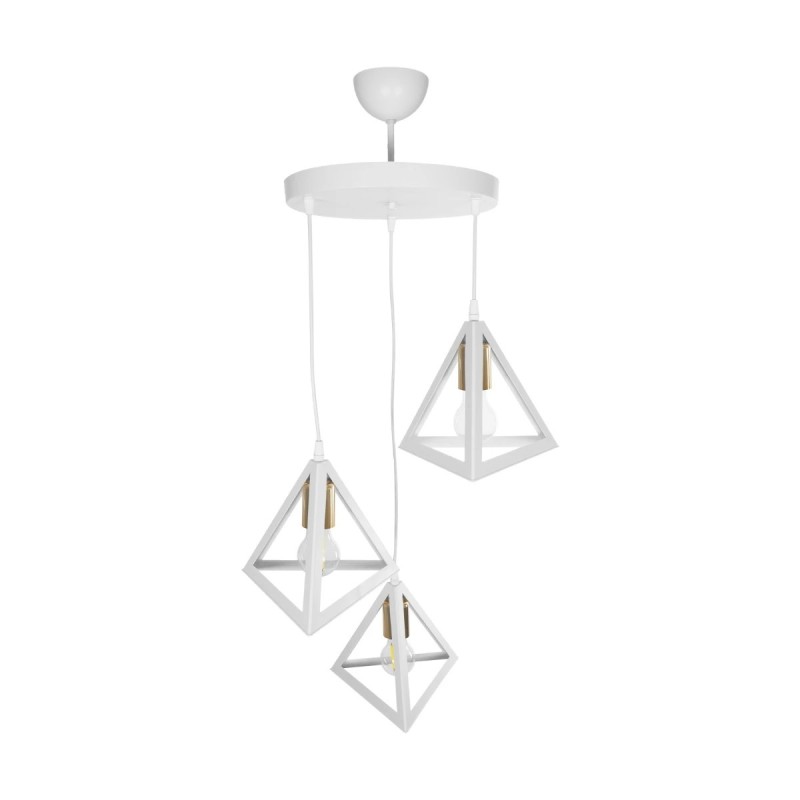 GloboStar® TRIANGLE 203-0166 Μοντέρνο Κρεμαστό Φωτιστικό Καμπάνα Τρίφωτο 3 x E27 IP20 Λευκό με Χρυσό Πλαστικό - Μ50 x Π50 x Υ80cm