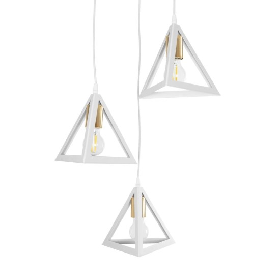 GloboStar® TRIANGLE 203-0166 Μοντέρνο Κρεμαστό Φωτιστικό Καμπάνα Τρίφωτο 3 x E27 IP20 Λευκό με Χρυσό Πλαστικό - Μ50 x Π50 x Υ80cm GloboStar® TRIANGLE 203-0166 Μοντέρνο Κρεμαστό Φωτιστικό Καμπάνα Τρίφωτο 3 x E27 IP20 Λευκό με Χρυσό Πλαστικό - Μ50 x Π50 x Υ80cm