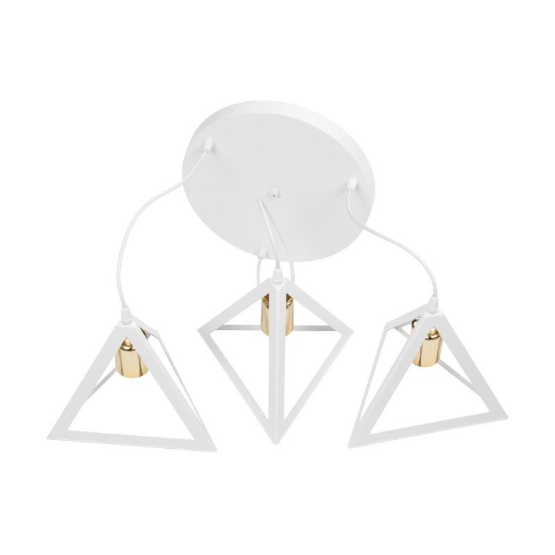 GloboStar® TRIANGLE 203-0166 Μοντέρνο Κρεμαστό Φωτιστικό Καμπάνα Τρίφωτο 3 x E27 IP20 Λευκό με Χρυσό Πλαστικό - Μ50 x Π50 x Υ80cm