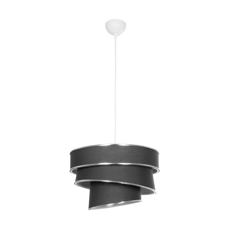 GloboStar® SIERA 203-0167 Μοντέρνο Κρεμαστό Φωτιστικό Καπέλο Μονόφωτο 1 x E27 IP20 Γκρι Ύφασμα με Ασημί Λεπτομέρεια - Μ38 x Π38 x Υ95cm