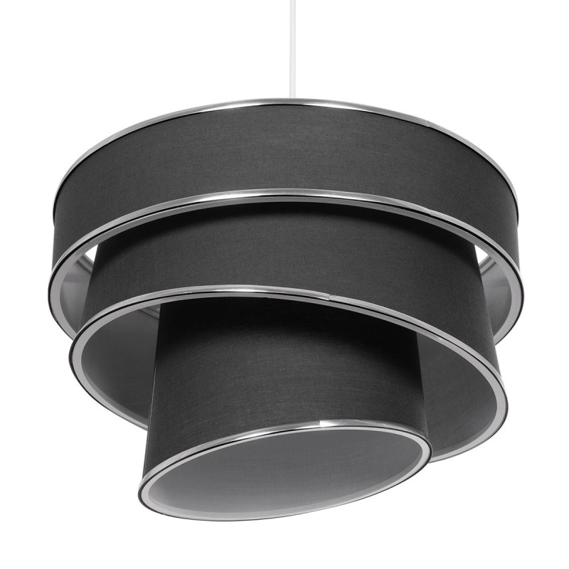 GloboStar® SIERA 203-0167 Μοντέρνο Κρεμαστό Φωτιστικό Καπέλο Μονόφωτο 1 x E27 IP20 Γκρι Ύφασμα με Ασημί Λεπτομέρεια - Μ38 x Π38 x Υ95cm