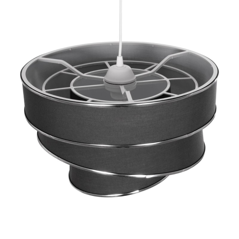 GloboStar® SIERA 203-0167 Μοντέρνο Κρεμαστό Φωτιστικό Καπέλο Μονόφωτο 1 x E27 IP20 Γκρι Ύφασμα με Ασημί Λεπτομέρεια - Μ38 x Π38 x Υ95cm