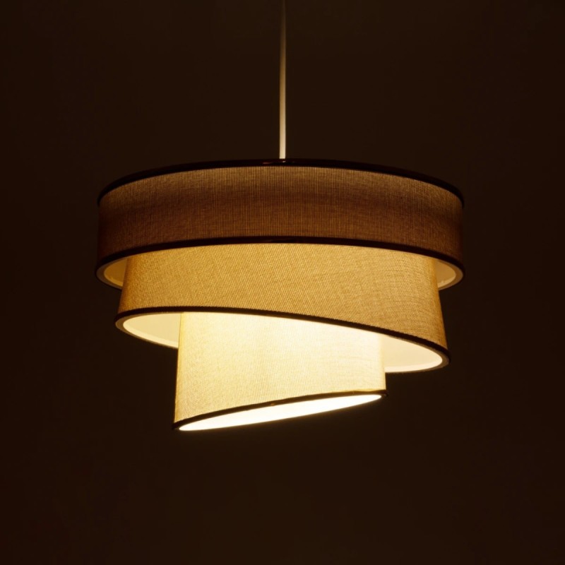 GloboStar® SIERA 203-0168 Μοντέρνο Κρεμαστό Φωτιστικό Καπέλο Μονόφωτο 1 x E27 IP20 Μπεζ Άμμου Ύφασμα με Χρυσή Λεπτομέρεια - Μ38 x Π38 x Υ95cm