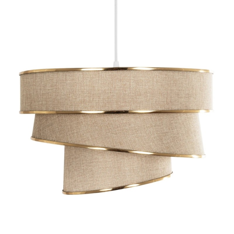 GloboStar® SIERA 203-0168 Μοντέρνο Κρεμαστό Φωτιστικό Καπέλο Μονόφωτο 1 x E27 IP20 Μπεζ Άμμου Ύφασμα με Χρυσή Λεπτομέρεια - Μ38 x Π38 x Υ95cm