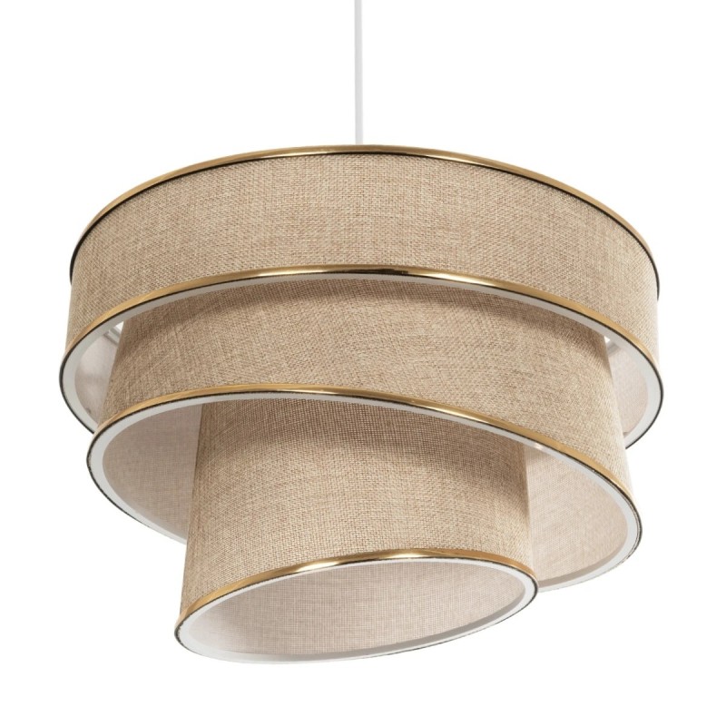 GloboStar® SIERA 203-0168 Μοντέρνο Κρεμαστό Φωτιστικό Καπέλο Μονόφωτο 1 x E27 IP20 Μπεζ Άμμου Ύφασμα με Χρυσή Λεπτομέρεια - Μ38 x Π38 x Υ95cm