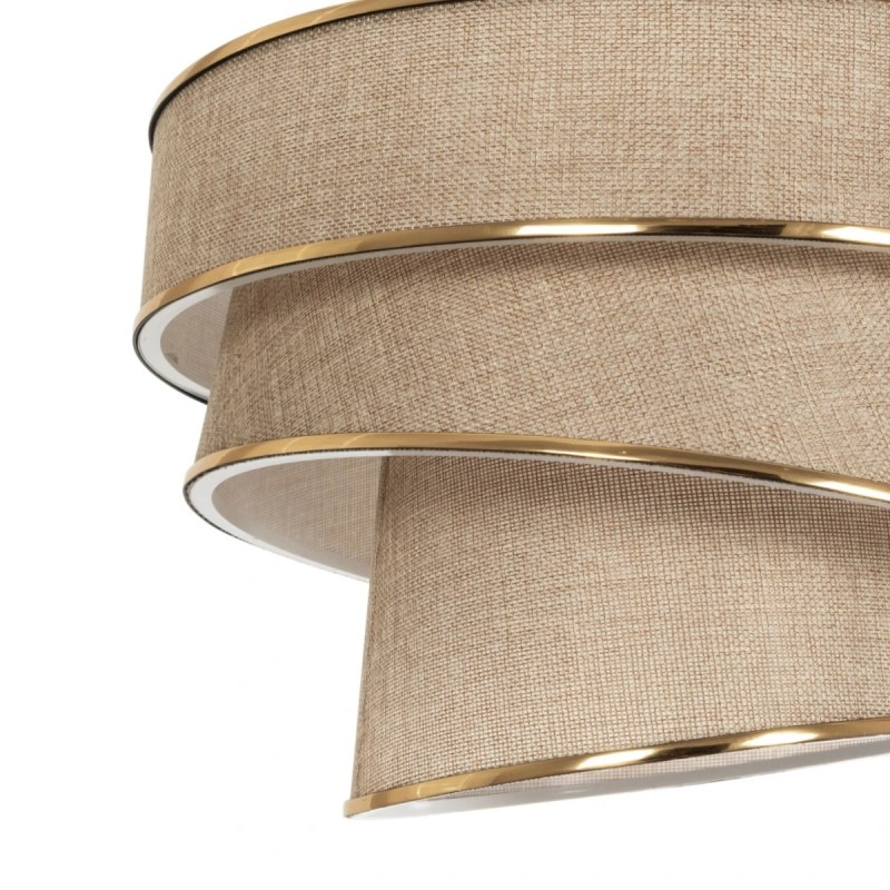 GloboStar® SIERA 203-0168 Μοντέρνο Κρεμαστό Φωτιστικό Καπέλο Μονόφωτο 1 x E27 IP20 Μπεζ Άμμου Ύφασμα με Χρυσή Λεπτομέρεια - Μ38 x Π38 x Υ95cm