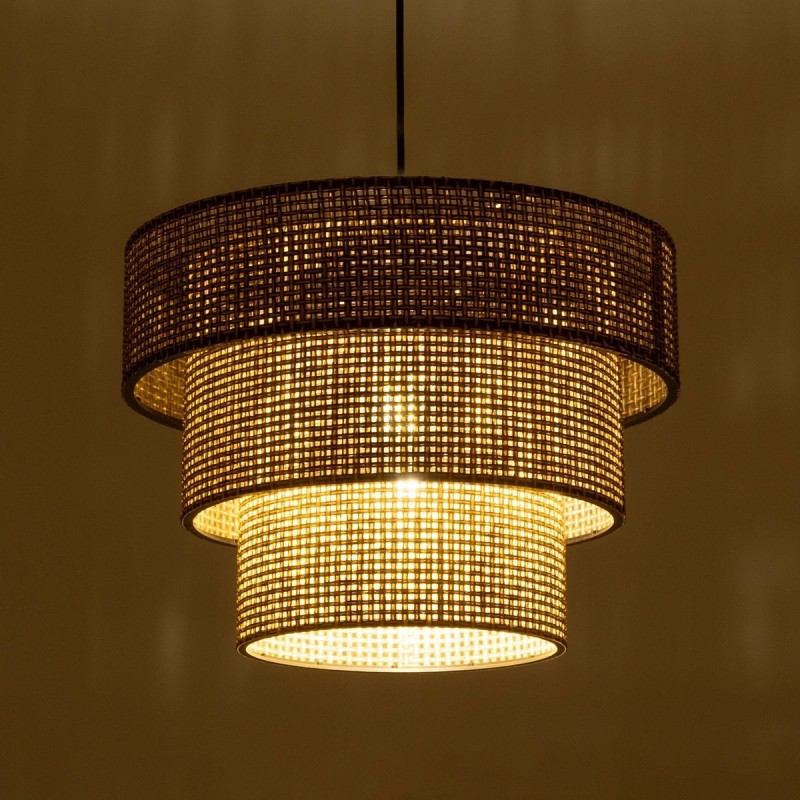 GloboStar® LEVEL 203-0171 Μοντέρνο Κρεμαστό Φωτιστικό Καπέλο Μονόφωτο 1 x E27 IP20 Καφέ Διάτρητο Ύφασμα - Μ38 x Π38 x Υ95cm