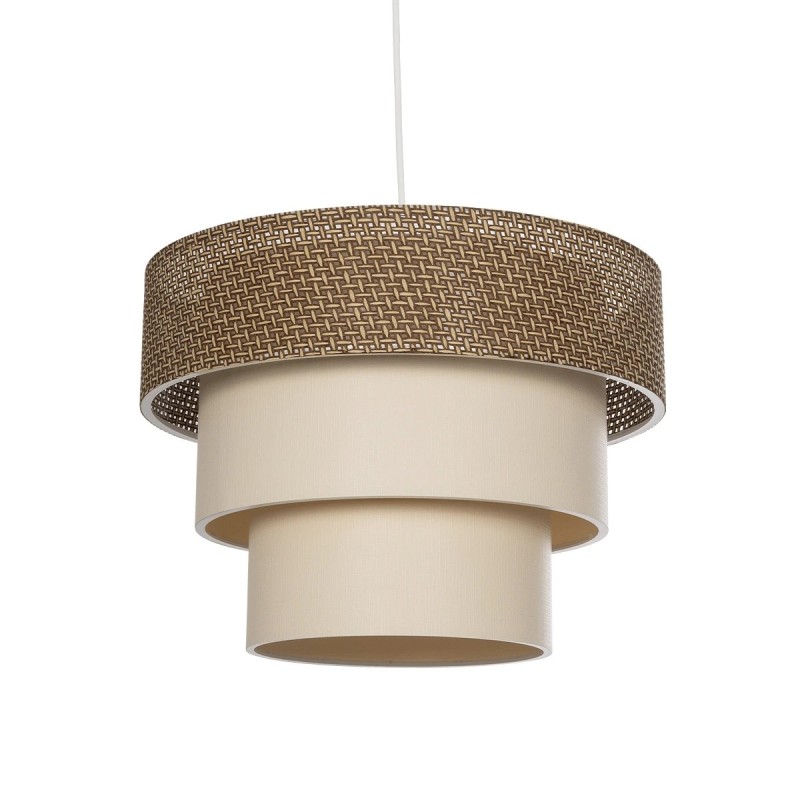 GloboStar® LEVEL 203-0172 Μοντέρνο Κρεμαστό Φωτιστικό Καπέλο Μονόφωτο 1 x E27 IP20 Σκούρο Καφέ & Λευκό Ύφασμα - Μ38 x Π38 x Υ95cm