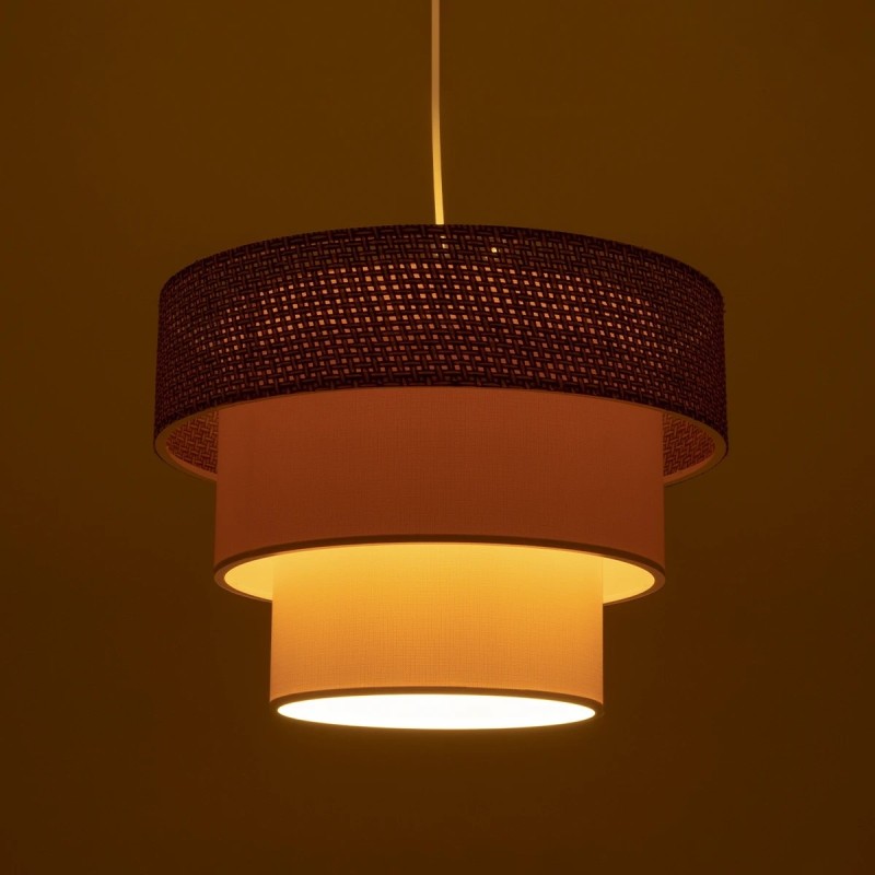 GloboStar® LEVEL 203-0172 Μοντέρνο Κρεμαστό Φωτιστικό Καπέλο Μονόφωτο 1 x E27 IP20 Σκούρο Καφέ & Λευκό Ύφασμα - Μ38 x Π38 x Υ95cm