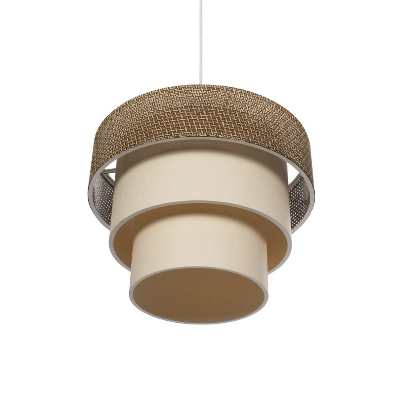 GloboStar® LEVEL 203-0172 Μοντέρνο Κρεμαστό Φωτιστικό Καπέλο Μονόφωτο 1 x E27 IP20 Σκούρο Καφέ & Λευκό Ύφασμα - Μ38 x Π38 x Υ95cm