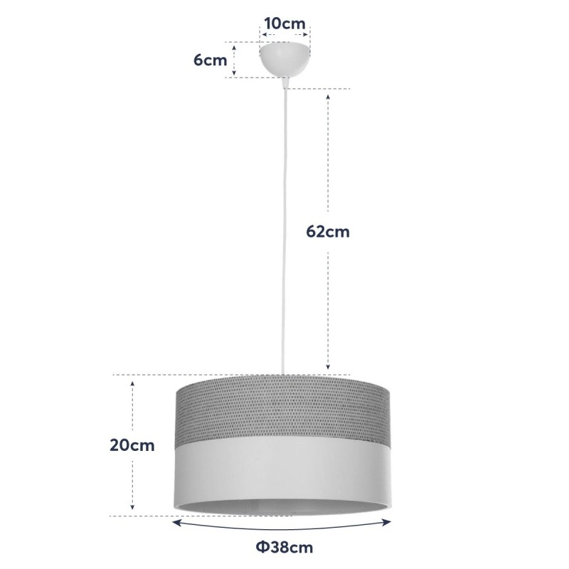 GloboStar® LIVA 203-0173 Μοντέρνο Κρεμαστό Φωτιστικό Καπέλο Μονόφωτο 1 x E27 IP20 Καφέ & Λευκό Ύφασμα - Μ38 x Π38 x Υ95cm