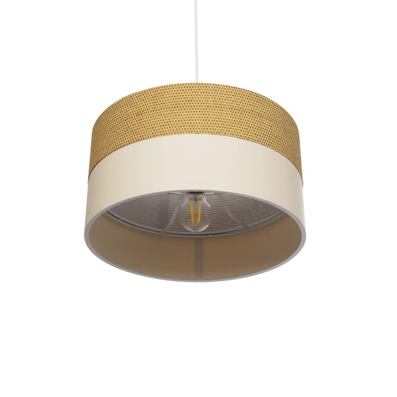 GloboStar® LIVA 203-0173 Μοντέρνο Κρεμαστό Φωτιστικό Καπέλο Μονόφωτο 1 x E27 IP20 Καφέ & Λευκό Ύφασμα - Μ38 x Π38 x Υ95cm