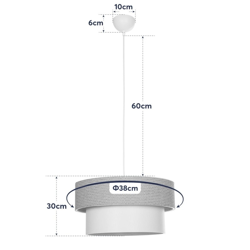 GloboStar® LIVI 203-0174 Μοντέρνο Κρεμαστό Φωτιστικό Καπέλο Μονόφωτο 1 x E27 IP20 Καφέ & Λευκό Ύφασμα - Μ38 x Π38 x Υ95cm