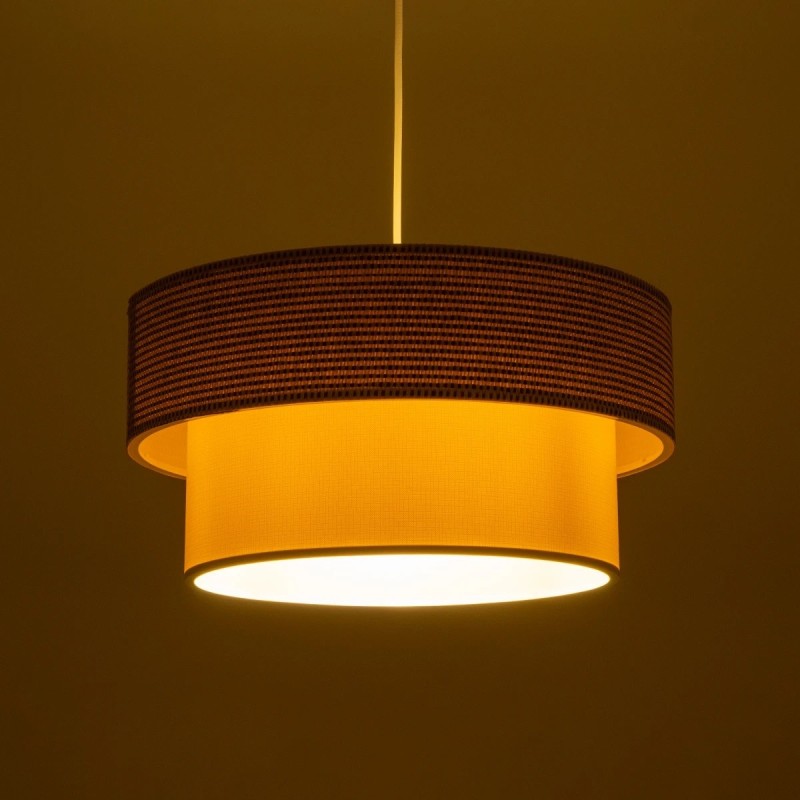 GloboStar® LIVI 203-0174 Μοντέρνο Κρεμαστό Φωτιστικό Καπέλο Μονόφωτο 1 x E27 IP20 Καφέ & Λευκό Ύφασμα - Μ38 x Π38 x Υ95cm