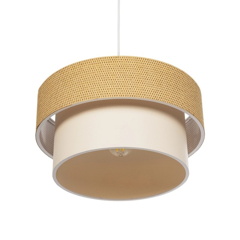 GloboStar® LIVI 203-0174 Μοντέρνο Κρεμαστό Φωτιστικό Καπέλο Μονόφωτο 1 x E27 IP20 Καφέ & Λευκό Ύφασμα - Μ38 x Π38 x Υ95cm