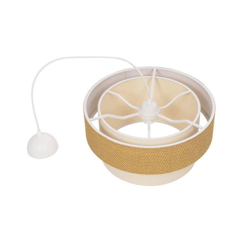GloboStar® LIVI 203-0174 Μοντέρνο Κρεμαστό Φωτιστικό Καπέλο Μονόφωτο 1 x E27 IP20 Καφέ & Λευκό Ύφασμα - Μ38 x Π38 x Υ95cm