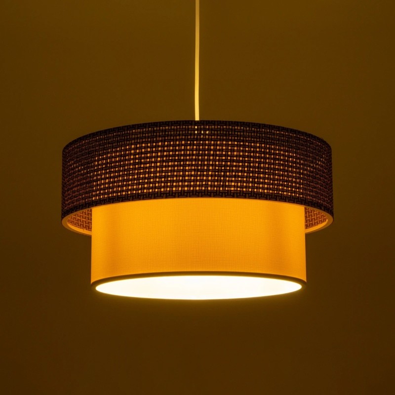 GloboStar® LIVI 203-0175 Μοντέρνο Κρεμαστό Φωτιστικό Καπέλο Μονόφωτο 1 x E27 IP20 Σκούρο Καφέ & Λευκό Ύφασμα - Μ38 x Π38 x Υ95cm