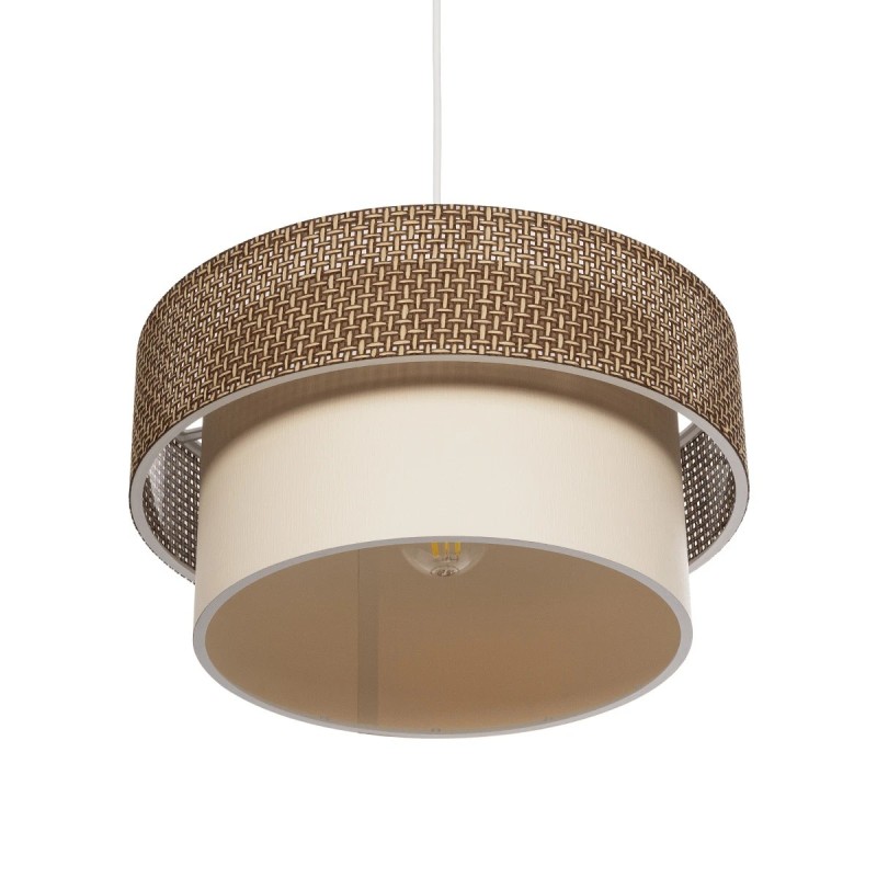 GloboStar® LIVI 203-0175 Μοντέρνο Κρεμαστό Φωτιστικό Καπέλο Μονόφωτο 1 x E27 IP20 Σκούρο Καφέ & Λευκό Ύφασμα - Μ38 x Π38 x Υ95cm