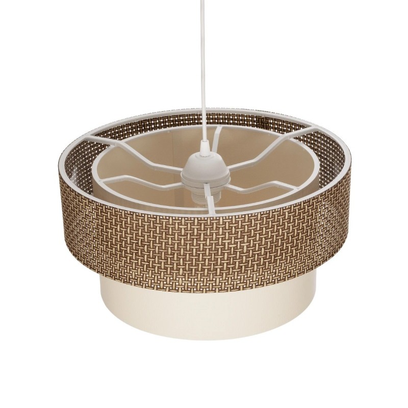GloboStar® LIVI 203-0175 Μοντέρνο Κρεμαστό Φωτιστικό Καπέλο Μονόφωτο 1 x E27 IP20 Σκούρο Καφέ & Λευκό Ύφασμα - Μ38 x Π38 x Υ95cm