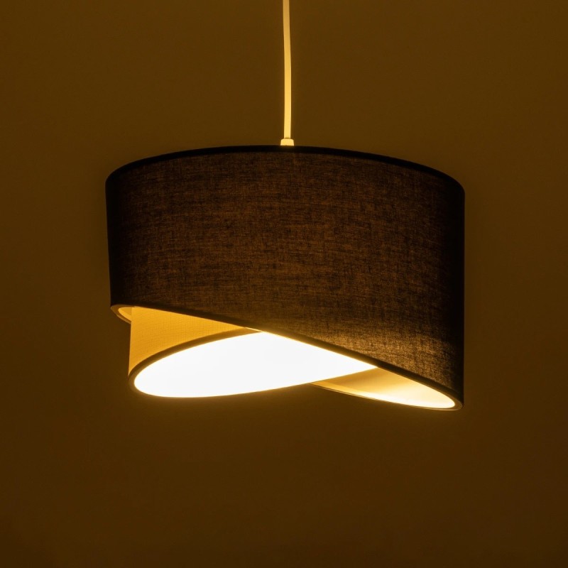 GloboStar® LILI 203-0176 Μοντέρνο Κρεμαστό Φωτιστικό Καπέλο Μονόφωτο 1 x E27 IP20 Μαύρο & Λευκό Ύφασμα - Μ38 x Π38 x Υ95cm