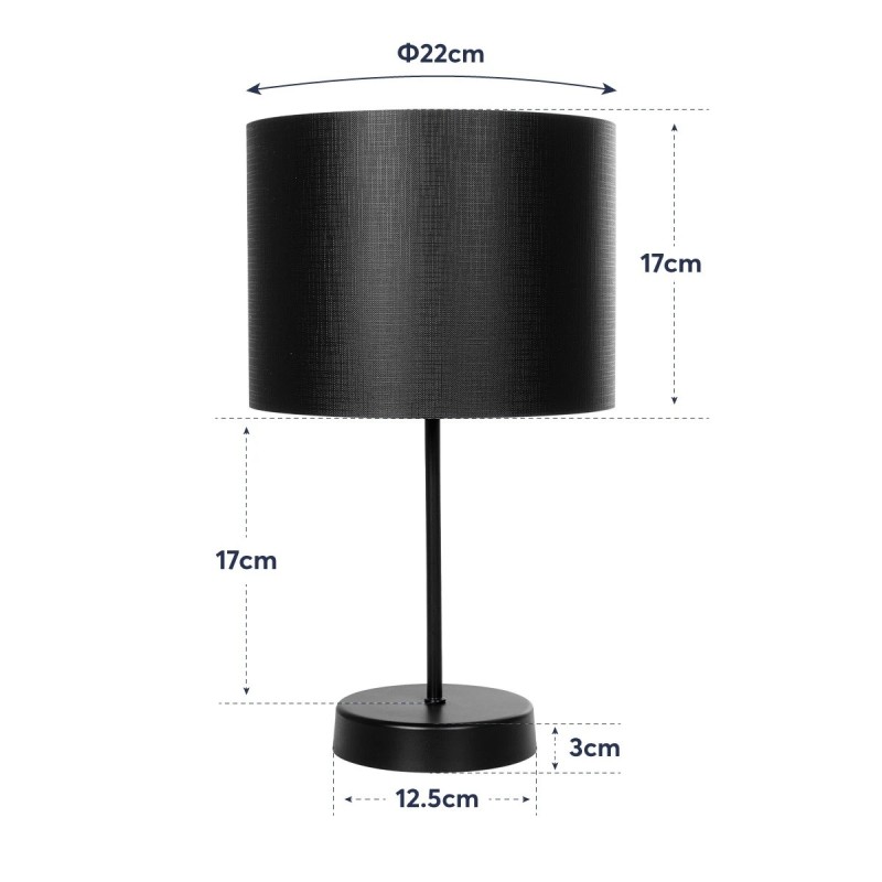 GloboStar® WIZ 203-0178 Μοντέρνο Επιτραπέζιο Φωτιστικό Μονόφωτο 1 x E27 IP20 Μαύρο Μέταλλο Με Μαύρο Καπέλο- Μ22 x Π22 x Υ36.5cm