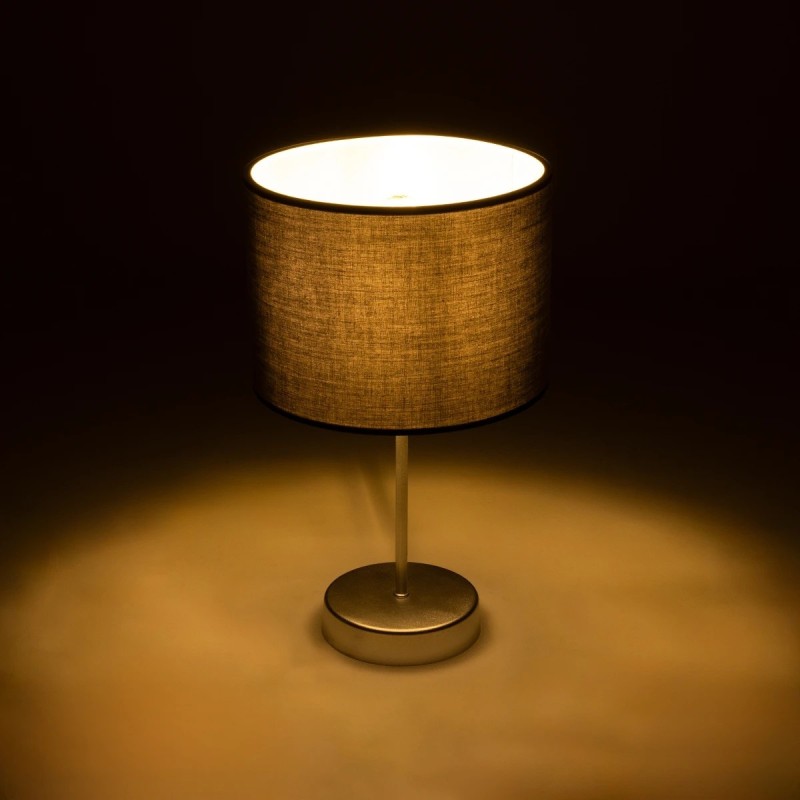 GloboStar® WIZ 203-0179 Μοντέρνο Επιτραπέζιο Φωτιστικό Μονόφωτο 1 x E27 IP20 Ασημί Μέταλλο Με Γκρι Καπέλο- Μ22 x Π22 x Υ36.5cm