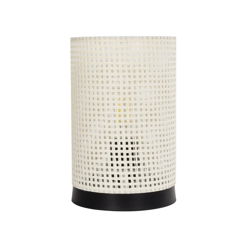 GloboStar® CYLINDER 203-0184 Μοντέρνο Επιτραπέζιο Φωτιστικό Μονόφωτο 1 x E27 IP20 Μαύρη Βάση με Λευκό Διάτρητο Υφασμα - Μ14 x Π14 x Υ21cm