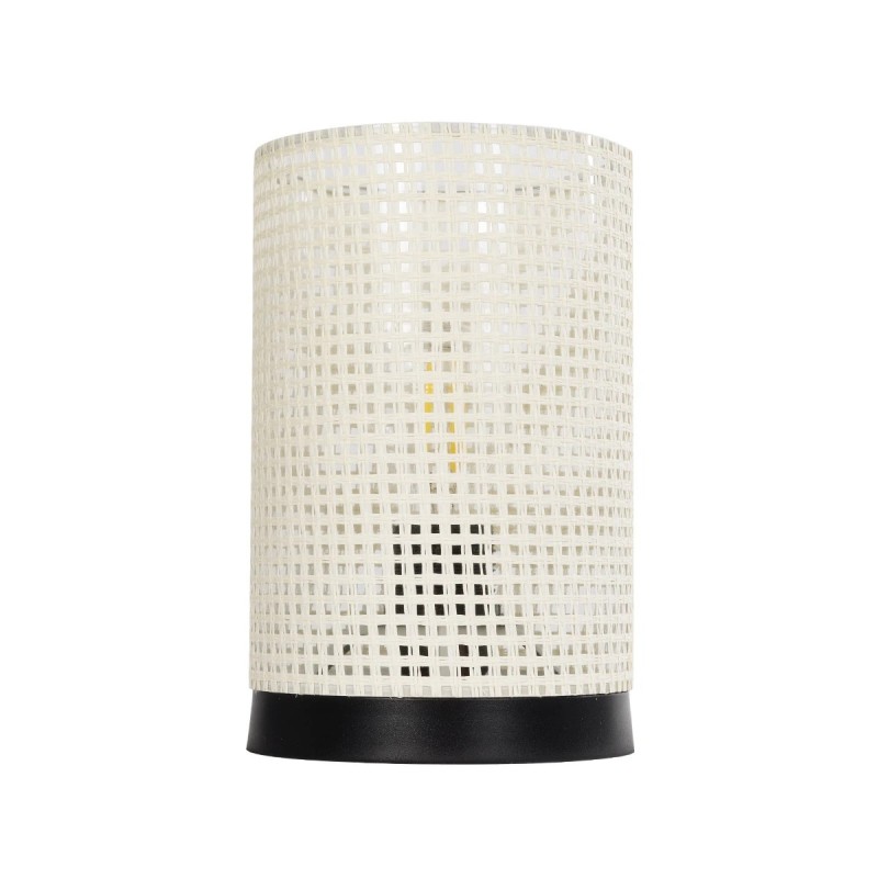 GloboStar® CYLINDER 203-0184 Μοντέρνο Επιτραπέζιο Φωτιστικό Μονόφωτο 1 x E27 IP20 Μαύρη Βάση με Λευκό Διάτρητο Υφασμα - Μ14 x Π14 x Υ21cm