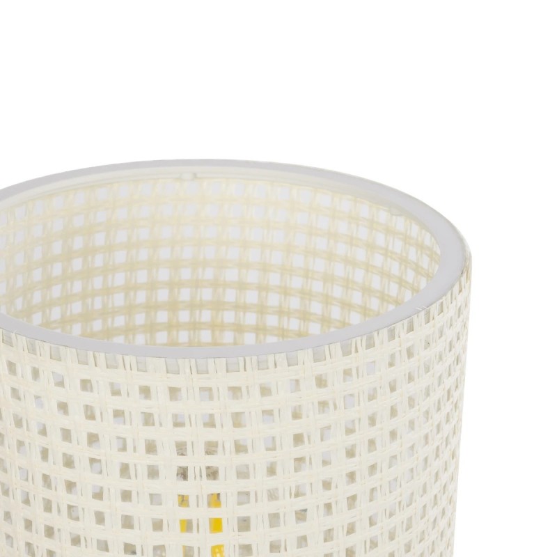 GloboStar® CYLINDER 203-0184 Μοντέρνο Επιτραπέζιο Φωτιστικό Μονόφωτο 1 x E27 IP20 Μαύρη Βάση με Λευκό Διάτρητο Υφασμα - Μ14 x Π14 x Υ21cm