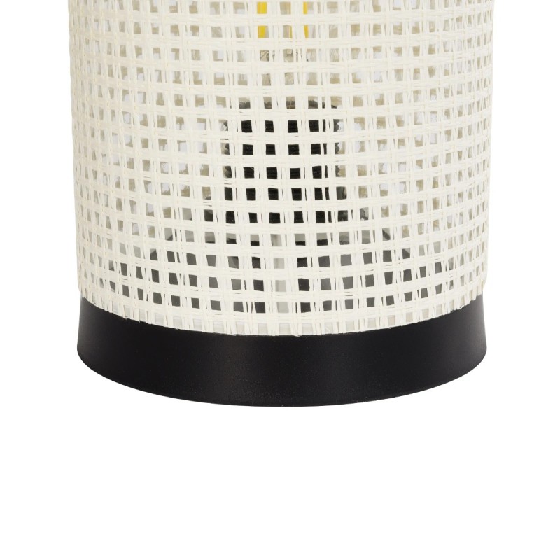 GloboStar® CYLINDER 203-0184 Μοντέρνο Επιτραπέζιο Φωτιστικό Μονόφωτο 1 x E27 IP20 Μαύρη Βάση με Λευκό Διάτρητο Υφασμα - Μ14 x Π14 x Υ21cm