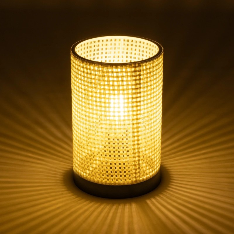 GloboStar® CYLINDER 203-0184 Μοντέρνο Επιτραπέζιο Φωτιστικό Μονόφωτο 1 x E27 IP20 Μαύρη Βάση με Λευκό Διάτρητο Υφασμα - Μ14 x Π14 x Υ21cm