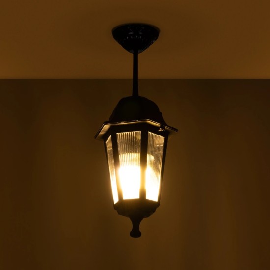 GloboStar® VITRO 203-0189 Vintage Κρεμαστό Φωτιστικό Φαναράκι Μονόφωτο 1 x E27 IP44 Μαύρο Πλαστικό Σώμα - Μ16 x Π16 x Υ48cm